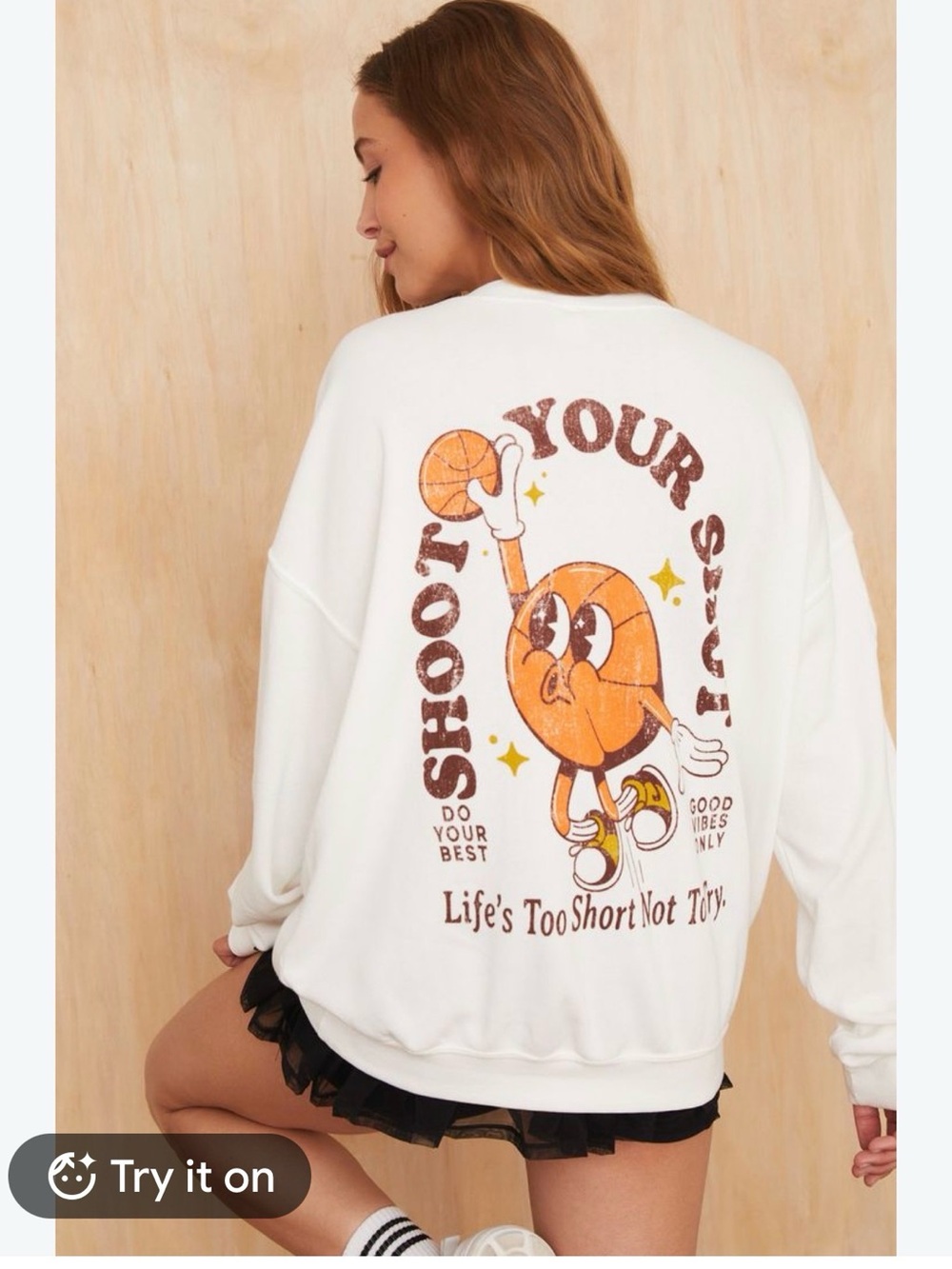 Altar'd State White Oversized Basketball-Graphic Crewneck Sweater